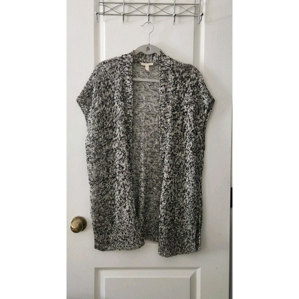 Eileen Fisher Women's Black White Loose Knit Rayon Linen Open Cardigan‎ Size M